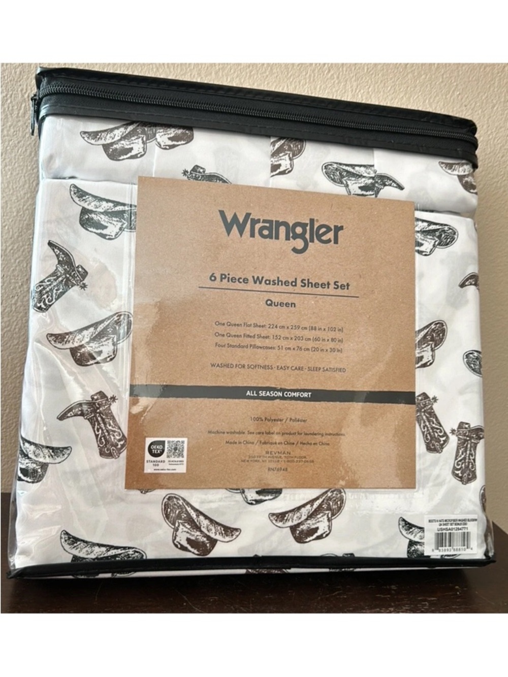 Wrangler 6 Pc Washed Sheet Set Queen Cowboy Hats Boots New Western Themed - Picture 2 of 4